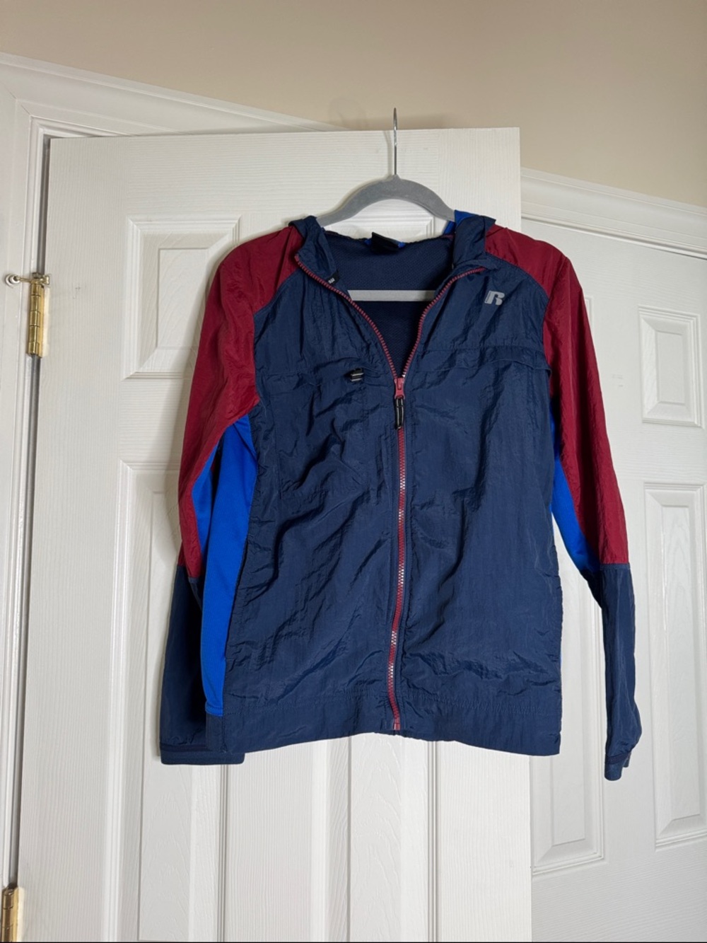 Russell Athletic Kids Navy Windbreaker with Red and Bright Blue Panels